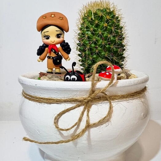 Vaso com cacto e Maria bonita