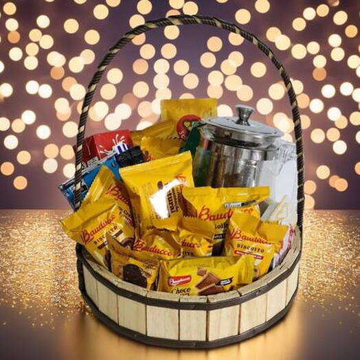 Cesta Cafe da Manhã ou Tarde com Chaleira e Infusor