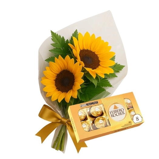 Buquê com 2 Girassois e Ferrero