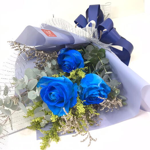 Ramalhete 3 Rosas Azuis