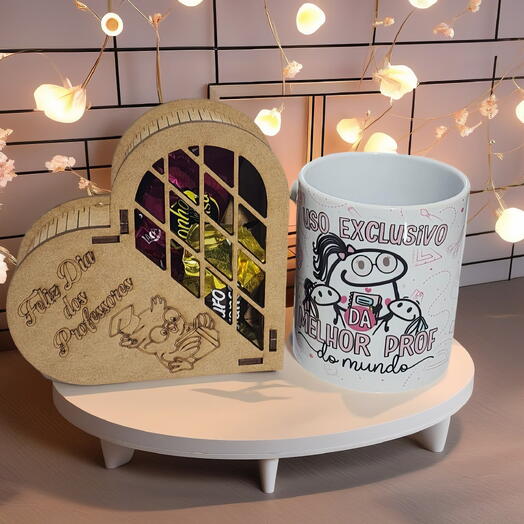 Kit Presente Professores - Com Caneca e Coração Mdf "Feliz Dia Dos Professores"