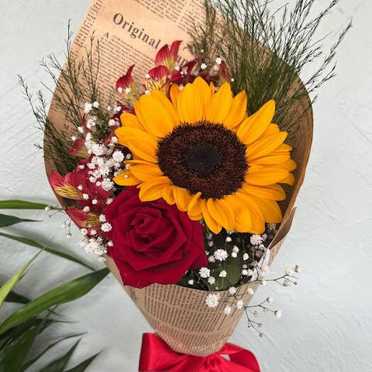 Lindo Buquê de Rosa com Girassol