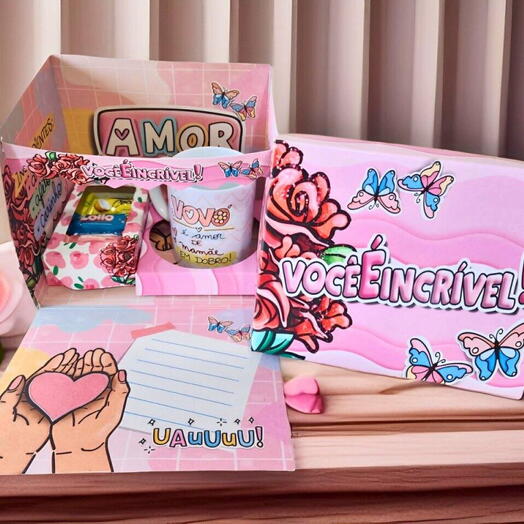 Presente Vovo Na Caixa Surpresa " Você e Incrivel " com Chocolates e Caneca Avo - Vovo e Amor de Mamãe em Dobro
