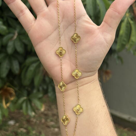 Colar 7 Trevos Aço Dourado