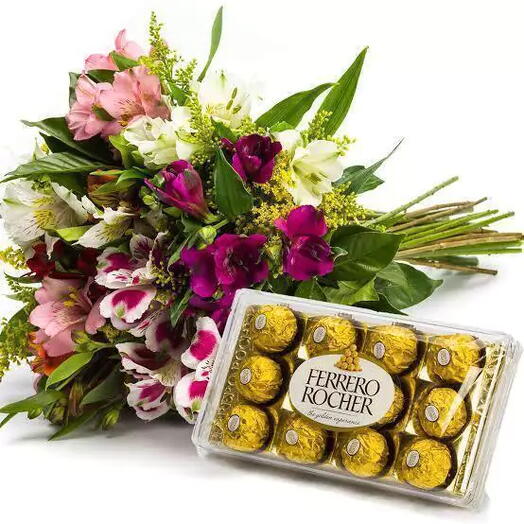 Buquê de Astromelia com Caixa Ferrero Rocher