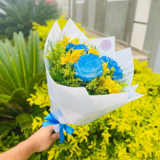 Mini Buquê Rosa Azul