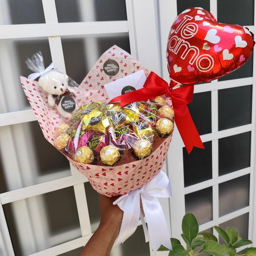 Dia das Mães - Buquê Ouro Branco, Sonho de Valsa e Ferrero Rocher Afeto + kit