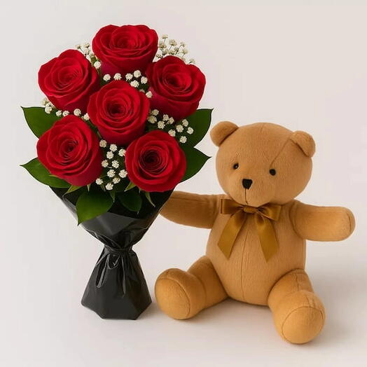 6 Rosas Vermelhas E Pelucia