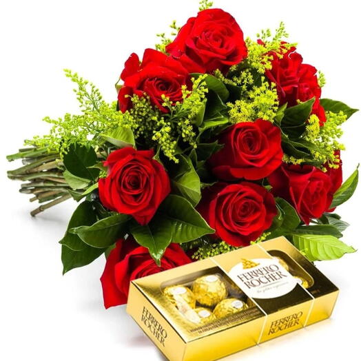 Buquê 10 Rosas+Ferrero
