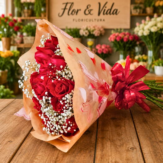 Bouquet com 12 rosas vermelhas Te Amo