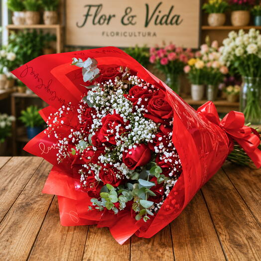 Bouquet 24 rosas vermelhas naturais