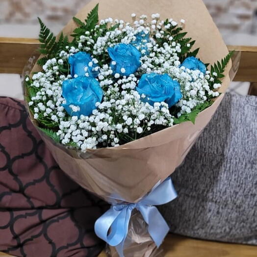 Buquê Luxo 6 Rosas Azul