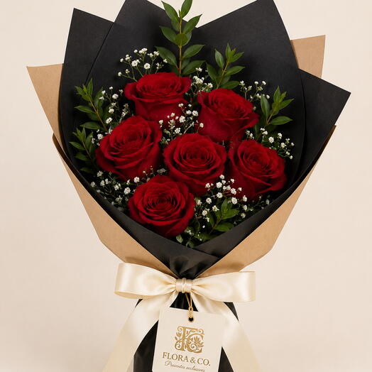 Buquê com 6 Rosas Vermelhas