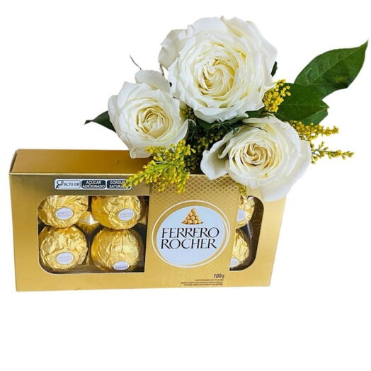 Buquê 3 Rosas Brancas e Ferrero