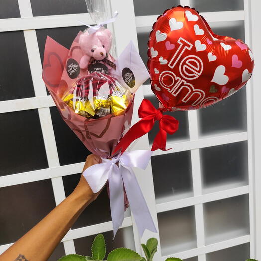 Dia das Mães - Buquê Mini Flor Ouro Branco ou Sonho de Valsa com Rosa + kit