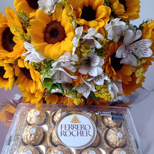 Buquê de Girassois Naturais com Ferrero