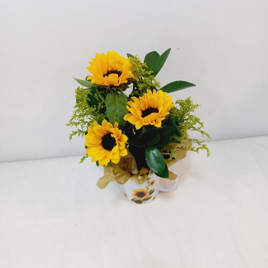 KIT XICARA PORCELANA COM 3 GIRASSOIS