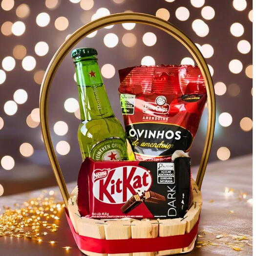 Cesta Mini Com Cerveja E Guloseimas