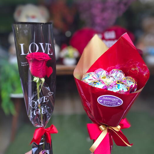 Rosa com Buquê de Bombom