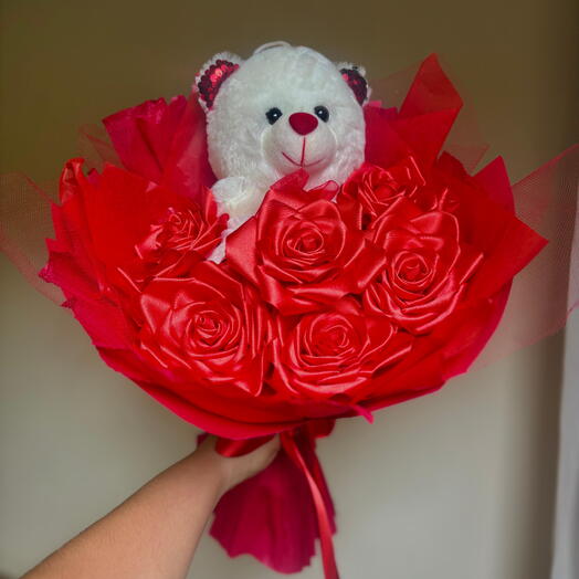 Buquê com 6 Rosas de Cetim