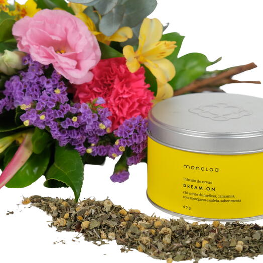 Kit Buquê de Flores + Cha Felicidade