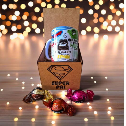 Caneca Pai - Na Caixa Mdf "Super Pai" Com Trufas Cacau Show