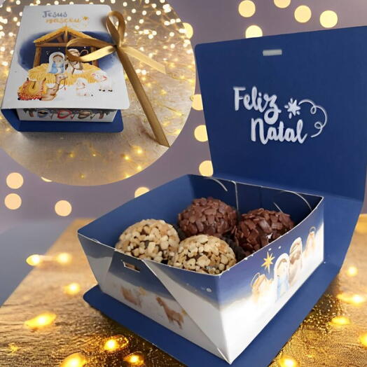 Caixa de Brigadeiros Jesus Nasceu "Feliz Natal"