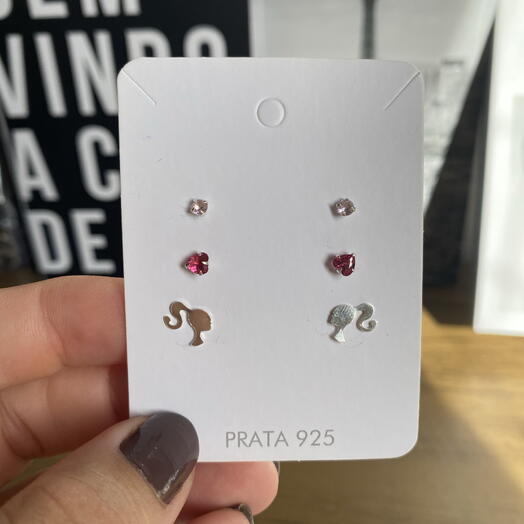 Trio brinco prata 925 legitima Barbie