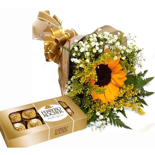 Arranjo Com Girassol E Ferrero Rocher