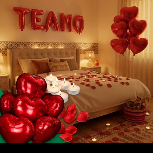 Kit Romântico 500 Petalas + 10 Velas + 8 Balões + Te Amo