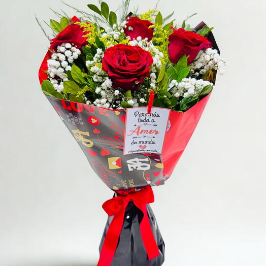 Buquê com 4 Rosas Vermelhas Românticas