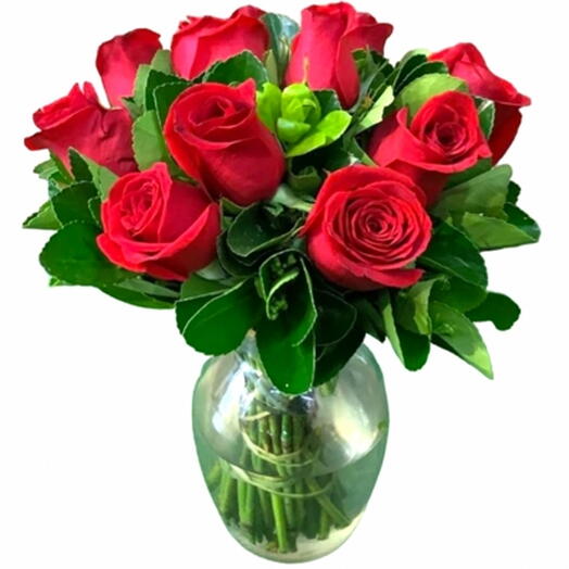 Arranjo de 24 Rosas Vermelha e Vaso de Vidro