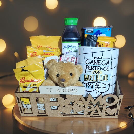Cafe da Manhã para Pai na Cesta "Te Amo Pai" com Caneca Personalizada Pai - Paizão