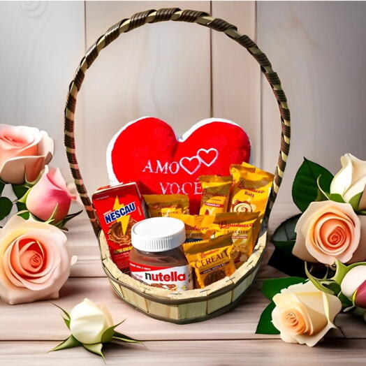 Cesta Necal: Presente com Pelucia Coração " Amo Você " - Para Encantar