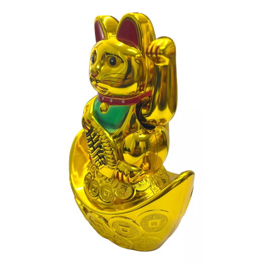 Gato da Sorte Manekineko com Moedas Chinesas (12cm)
