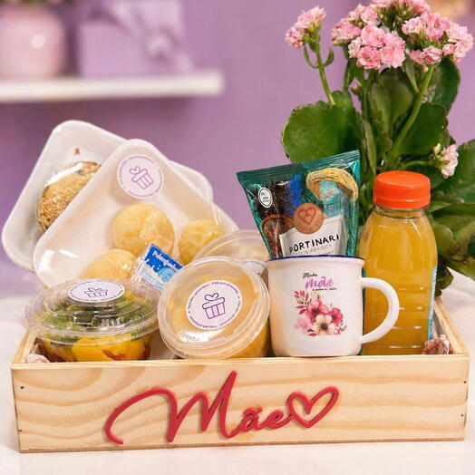 Cesta de cafe com amor de mãe