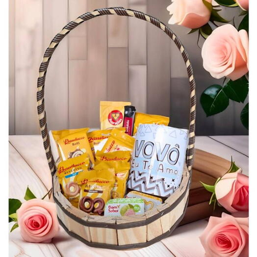 Cesta Vovo de Cafe da Manhã com Caneca "Melhor Vovo Do Mundo" - Encante