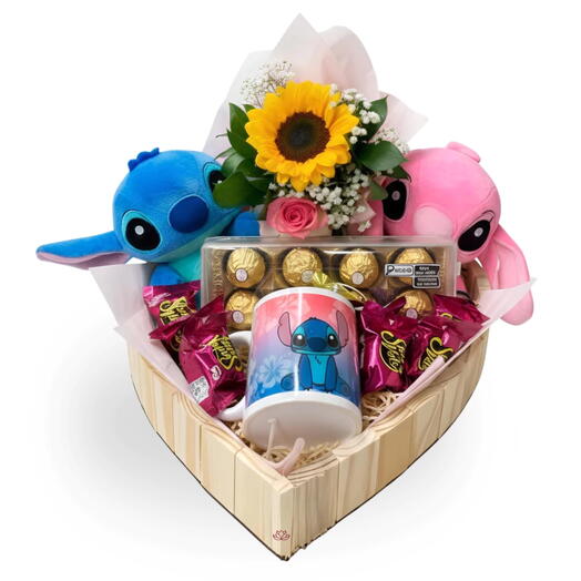 Cesta Coração Stitch e Angel