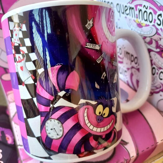 Caneca de porcelana Gato de Cheshire coleção Alice no pais das maravilhas