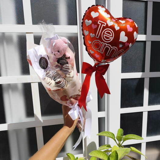 Dia das Mães - Buquê de chocolate com morangos Alegria + kit
