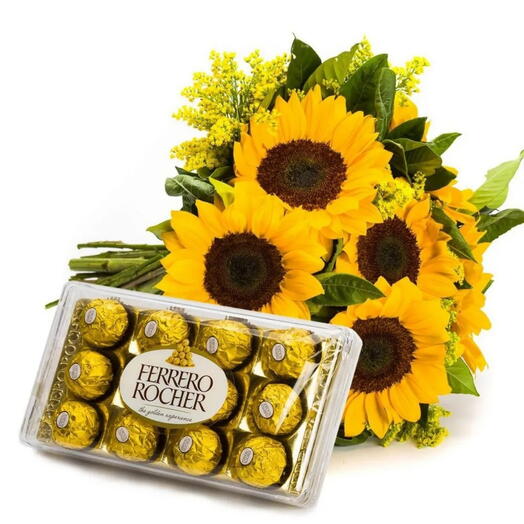 Ramalhete de girassol com Ferrero Rocher