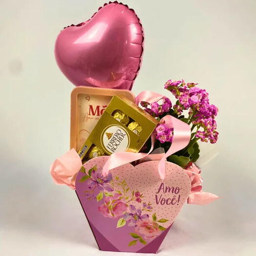 Caixa Coração com Flores, Ferrero Rocher e Porta Retrato