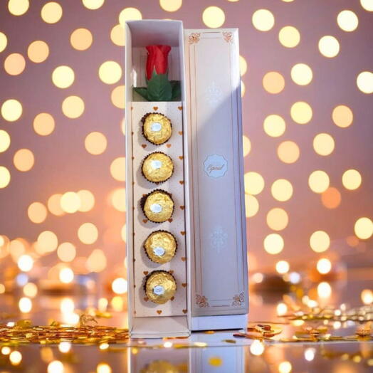 Caixa com Ferrero Rocher e Rosa - "Você e muito Especial"