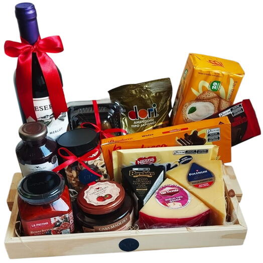 Cesta Premium com Vinho e Quejos