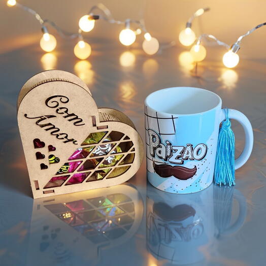 Kit Presente Pai - Com Caneca e Coração Mdf "Com Amor"