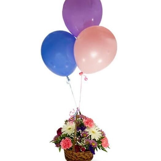 Cesta com Flores e Balões