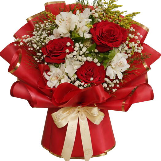 Arranjo de 3 Rosas Vermelhas Importadas Completo