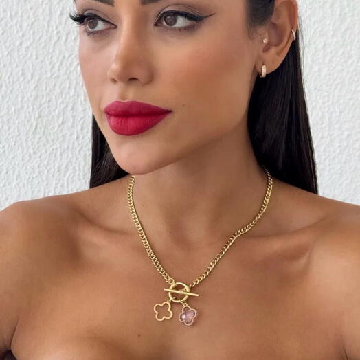 Colar trevo folheado dourado