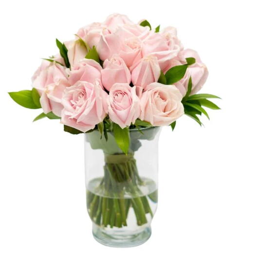 Arranjo de Rosas Cor Rosa em Vaso de Vidro – Victoire