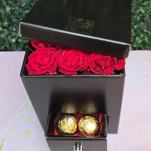 Caixa com Rosas e Chocolate- Presente Romântico Dia dos Namorados